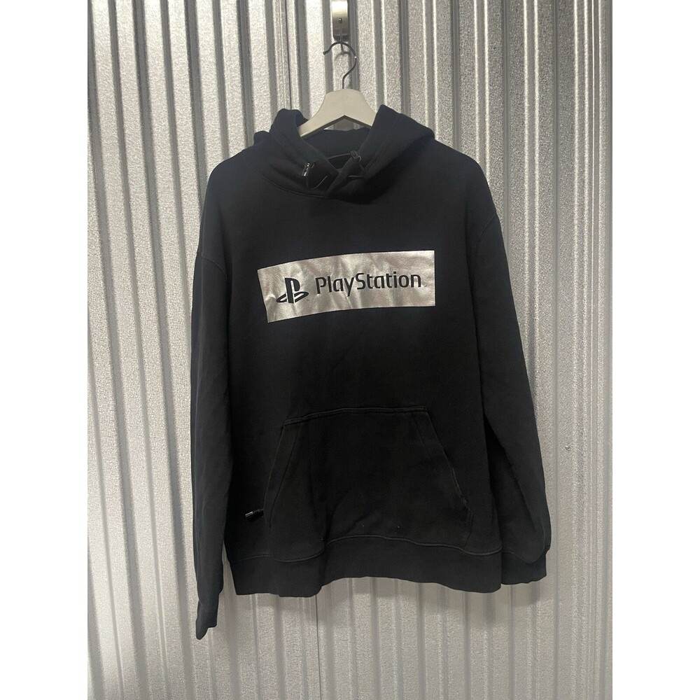 H&M x PlayStation Black Hoodie XL Silver Graphics Front Back Sleeve Zip Pockets